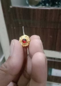 Gold-Tone Stud Earring with Red Stone