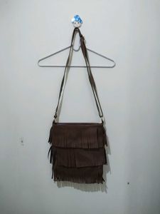 Brown Fringed Crossbody Sling Bag