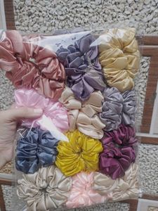 Colorful Satin Scrunchies Set pack of 12