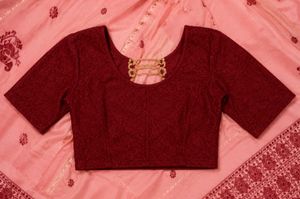 Pink Cotton Silk Saree with Maroon Blouse