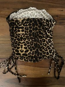leopard print tube top with drawstrings