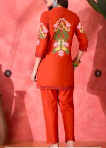 Vibrant Orange Embroidered Coord Set