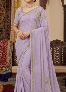 Embroidered Lavender Saree(no bargain)