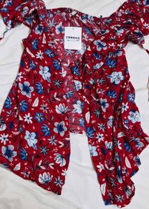 Red Floral Off-Shoulder Top