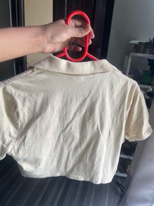 Beige Cropped Polo T-Shirt