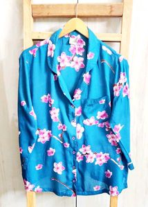 Vibrant Floral Print Button-Down Shirt- 40
