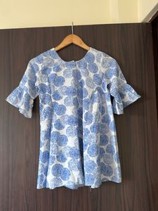 Blue &amp; White Polka Dot Top