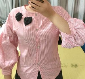 Pink Striped Bow Blouse