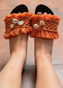 Boho Chic Cowrie Shell Fringe Slides - Imported