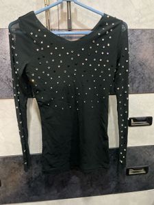 Black Embellished Long Sleeve Top