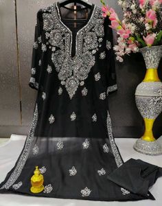 Elegant Black Embroidered Kurta Set