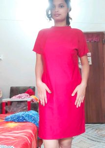 Vibrant marunish Red T-Shirt Dress