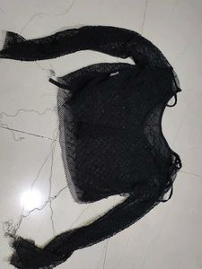 Black Mesh Long Sleeve Top