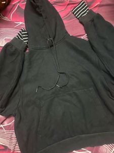 Black Hoodie with Striped Sleeves