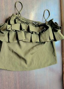 Olive Ruffle Top