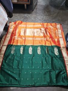 Beautiful Orange and Green kanjivaram Saree