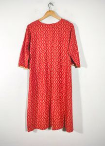 Red With Gold Floral Print Kurtas (Women's)