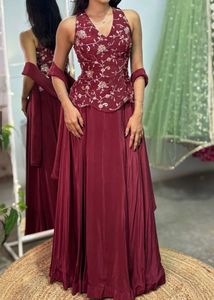 Embroidered Maroon Lehenga Set
