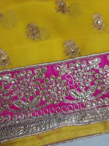Vibrant Yellow Embroidered Saree