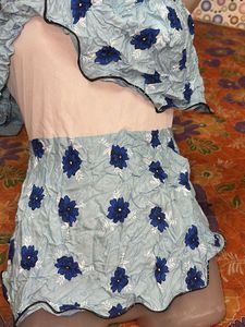Blue Floral Ruffled Top