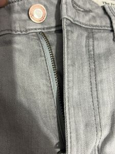 Gray Distressed High-Waisted Jeans