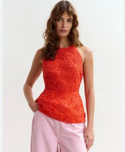 Coral Lace Peplum Top