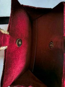 Luxury Red Velvet Heart Clutch - Gold Detailing
