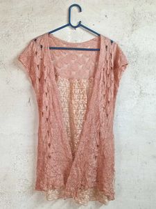 Sheer Pink Lace Shrug Top Sleeveless