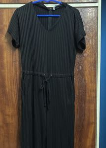 Black Ribbed Jumpsuit with Drawstring Waist