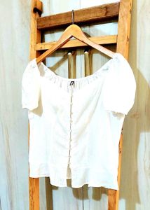 White Puff Sleeve Button-Up Top Size-36
