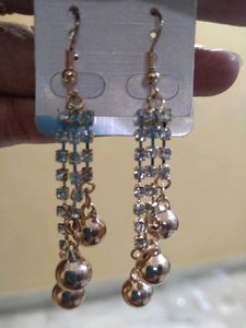 Beautiful Gold Plated Earrings With White Stone
