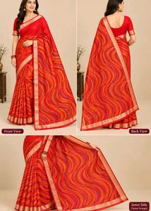 Vibrant Red Saree with Wave Pattern