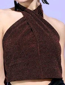 Rust Brown Cross-Front Halter Crop Top