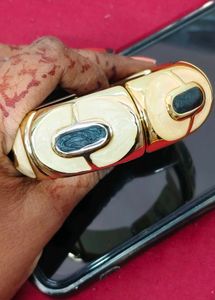 Chic Gold &amp; Cream Enamel Bangle