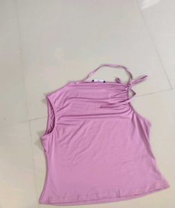 Pink Ruched Halter Neck Top