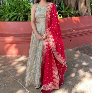 Elegant Sage Green Embroidered Lehenga