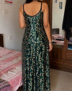 Elegant Green Sequin Party Maxi Dress for Women