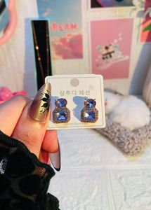 Sparkling Blue Gemstone korean  Stud Earrings