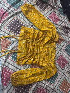 Yellow Floral Ruched Crop Top