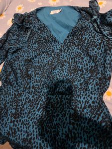 Teal Leopard Print Ruffle Dress