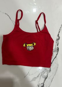 Cute Red Cartoon Graphic Crop Top