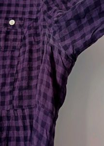 Purple Plaid Roll Tab Sleeve Tunic