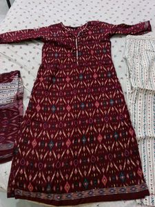 Maroon Printed Kurta Set with Dupatta
