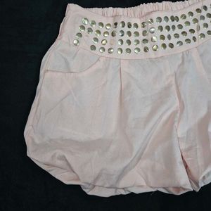 Pink Studded bubble Shorts
