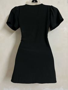 korean Black Short Sleeve Dress with Bow