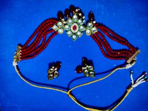 Gold Plated Stone Nacklace And Earrings Set