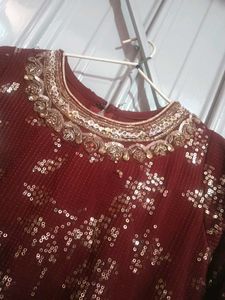 Maroon Embellished Kurta Set