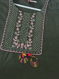 Green Embroidered Kurti with matching ear