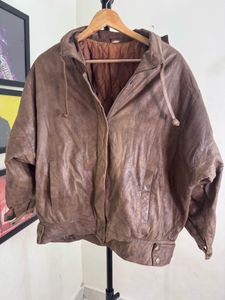 Brown Leather Bomber Jacket