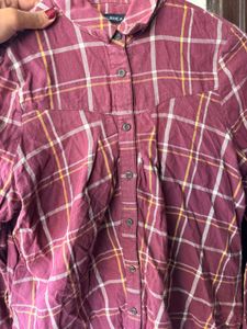Maroon Plaid Button-Up Shirt